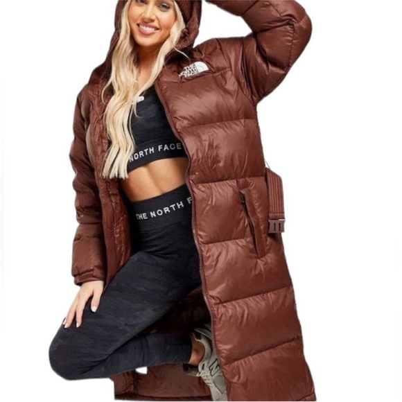 The North Face Nuptse Belted Long Parka Size Large in Dark Oak - Picture 2 of 12